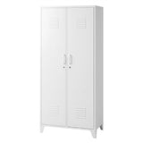 Artiss 2-Door Wardrobe Lockable Cabinet Storage Closet Hanging Rail Adjustable Shelves Cream White WR-MET01-WH