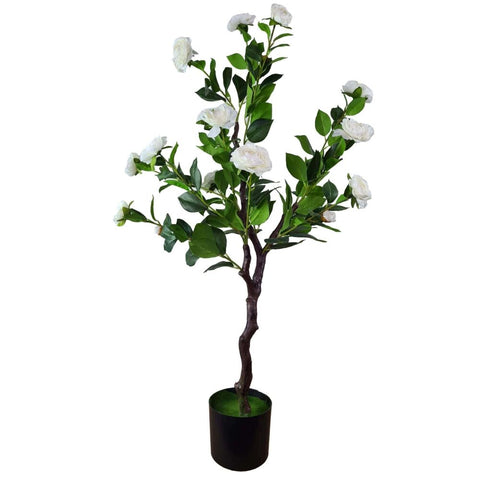 Flowering Natural White Artificial Camellia Tree 100cm V77-1157904