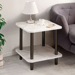 SOGA 60cm White Ceramic Side Table Stone Pattern Modern Design with Metal Legs SIDETAB36