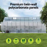 Green Fingers Greenhouse 6.03x2.44x2.68M Double Doors Aluminium Green House Garden Shed GH-ALU-C-603X244X268-AB