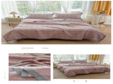 Grey and Pink Cotton Three-Layer Gauze Bed Cover Set - Reversible Vintage Printed Blanket with Two V888-ELOSUNG36771