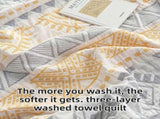 59" x 79" Blue Striped Jacquard 100% Cotton Reversible Throw Blanket - 3-Layer Washed Muslin Gauze V888-ELOSUNG55368-1