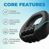 rolling wheel massager, percussion massager, deep tissue muscle recovery, full body V1102-141-28716-BLK-MASSAGEACCESSORIES