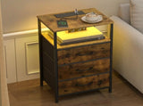 Nightstand with RGB LED Light and Charging Station, Brown, 40x30x70cm V178-59299