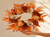 Christmas Artificial Front Door Wreath with LED Lights, Pumpkins and Maple Leaves, Reusable Hanging V1366-AZ2-W-16025