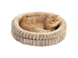 50x50x18 CM Brown Ultra-Soft Thickened Round Pet Bed with Stripe Texture - Plush Self-Warming Donut V888-ELOSUNG49672