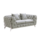 Grand Tufted Lounge - Light Grey Velvet - Silver Legs V292-L-GR-LG-3-2-1-S