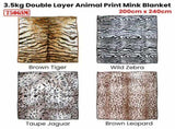750gsm 3.5kg Double Layer Animal Print Faux Mink Blanket Queen 200x240 cm Brown Tiger V442-YTL-BLANKET-750GSMTIGER-BROWN-QS