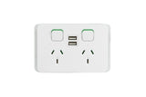 Iconic 250V 10A Horizontal Mount Dual USB Charger Twin Switched Socket V1202-V1-CLI3025USB2VW