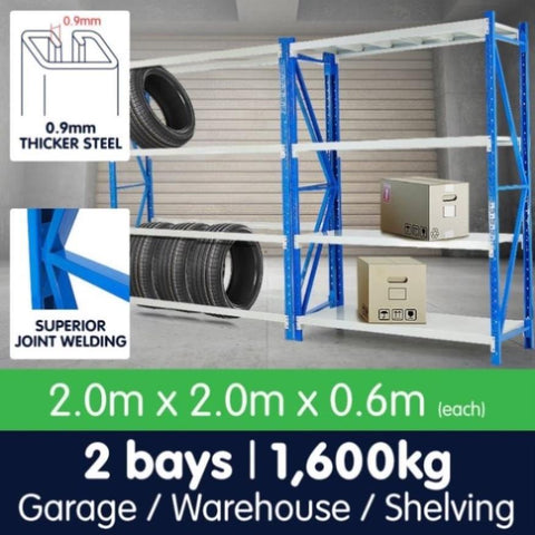 2 Bay Garage Storage Steel Rack Long Span Shelving 2m-wide LS-200-2