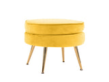 Ottoman Foot Stool Velvet Fabric Metal Leg Round YELLOW V274-FT-VST-1596-YE