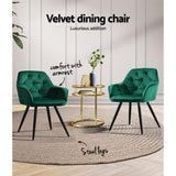 Artiss Dining Chairs Set of 2 Velvet Diamond Tufted Armchair Green MO-DIN-GRS058-VEL-GNX2