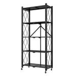 SOGA 5 Tier Steel Black Foldable Kitchen Cart Multi-Functional Shelves Portable Storage Organizer KITCHENXY003