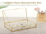 Golden Clear Glass Jewelry Vintage Glass Keepsake Container, Rectangle Clear Jewelry Display V1369-AZ3-W-08951
