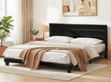 Artiss King Bed Frame Upholstered Platform Base with Geometric Headboard Black Velvet BFRAME-H-HUSH-K-BK-ABC