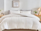 White Tufted Stripe Bedding Set - 3 Piece Quilt Cover and Pillowcase Set - V888-ELOSUNG54960-4