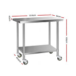 Cefito 1219x610mm Stainless Steel Kitchen Bench with Wheels 304 SSKB-304S-WHEEL-48