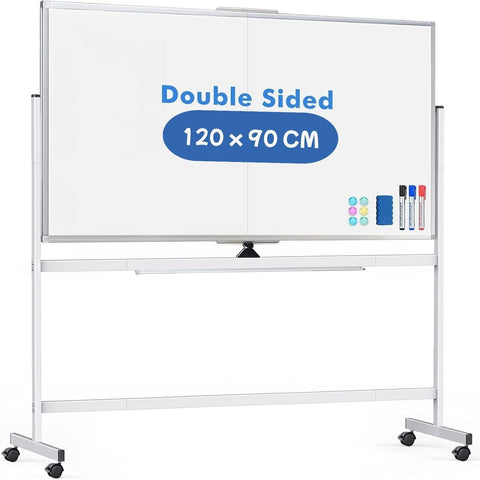 CARLA HOME Double-Sided Magnetic Whiteboard 120x90cm with Wheels, Reversible Design for School, LSB-36222