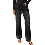 Women'S High Waisted Straight Leg Jeans Rhinestone Sparkle Stretch Trendy Streetwear Jeans Blue L V1366-AZ2-W-14455