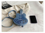 Denim Guitar Bag Cross-Body Bag Women Guitar-Shaped Purse Niche Denim Accessory - Denim blue - Size V1106-939-44715-DEN-UNIVERSAL