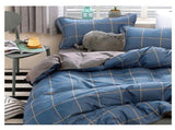 Blue Plaid Pattern Aloe Cotton Flat Sheet Quilt Pillowcases 4pcs Bedding Set Duvet Doona Quilt V462-HG-68-03