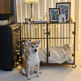 Anti-Bite Glass Indoor Dog Cage - Modern Furniture Style Dog Kennel End Table with Lockable Wheels V767-P-XGB-12M