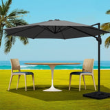 Instahut 3m Outdoor Umbrella w/Base Cantilever Beach Roma 360 Degree Tilt Charcoal UMB-ROMA-BASE-50N-CO