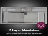 EUROCHEF 60cm Undermount Rangehood Stainless Steel, Quiet 3-Speed, 3-Layer Dishwashable Filter, LED V219-RGHUDREC6SFA