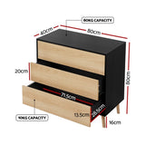 Artiss 3 Chest of Drawers Dresser Table Black&Pine FUR-Z-CDR-02-WDBK-AB