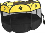 Portable Pet Playpen with Mesh Panels, Foldable Indoor Outdoor Run for Cats Puppies, Yellow V1189-LC-RY-00603