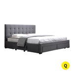 Levede Queen Bed Frame Fabric Tufted Dark Grey BF1012-Q-DG