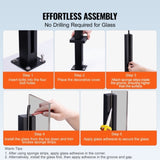 Glass Clamp 37.4" H Railing Bracket for 0.39 "-0.47 " Glass Black Black V952-BLLGZHS95CM1MKWL1V0