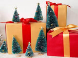 9PCS Bottle Brush Trees with Topper Ornaments, Mini Christmas Trees Sisal Snow Frost Trees with Wood V1370-AZ4-11241