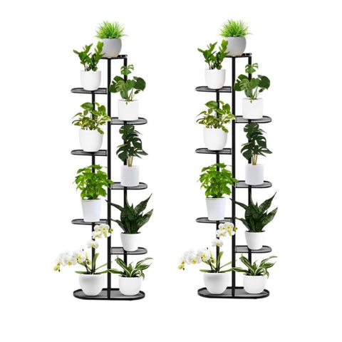 SOGA 2X 8 Tier 9 Pots Black Metal Plant Rack Flowerpot Storage Display Stand Holder Home Garden FPOTH25X2