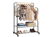 Artiss Clothes Rack Double Rod Airer Rail Coat Stand Hanger Storage Shelf HANGER-B-11-2T-BK