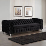 3 Seater Sofa Classic Button Tufted Lounge in Black Velvet Fabric with Metal Legs V43-SOF-JAQS3SBL