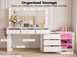 Artiss Dressing Table Mirror Charging Station Glass Top Makeup Vanity Desk RGB Cabinet Storage FUR-AG-DRESS04-WH-AB