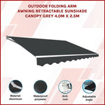 Outdoor Folding Arm Awning Retractable Sunshade Canopy Grey 4.0m x 2.5m V63-842741