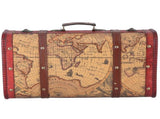 Vintage Suitcase Portable Composite Wood Map Pattern Design Vintage Storage Chest V1294-YM0714-3115210131111