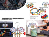 Air Conditioning Pressure Gauge with Hose and Hook 3 Way AC Diagnostic Manifold Gauge for Freon for V1192-AZ-W-20838