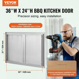 VEVOR BBQ Access Door, 914x610 mm Double Outdoor Kitchen Door, Stainless Steel Flush Mount Door, V952-SMABSCJMYS366SI1RV0