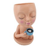 Resin Face Plant Pot Creative Cute Small Drinking Coffee Succulent Planters with Drainage Hole for V1294-YM0901-3115240016712