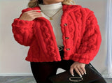 Double-Sided Fleece Coat Turn-Down Collar Button Coat Women'S Winter Outerwear - Red - Size M V1102-M-APP-7968F3-RED-MAUMEU48