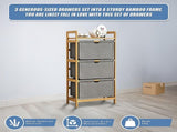 Bamboo Shelf with Storage Hamper Wooden Organiser with 3 Laundry Bags V63-838251