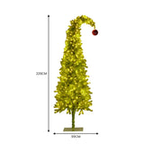 Christabelle 7.5ft Christmas Gremlin Tree Curved Top Red Bauble Green White LED Lights 112_HZG75