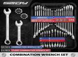 SEDY 32 Pcs SAE Metric Combination Wrench Set Stubby 12 Point CR-V Steel w/Case V465-81133