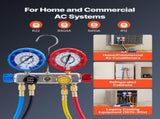 AC Manifold Gauge Set for R22 R404A R410A R12 Refrigerants, 4 Way AC Gauges with 1.5 m Hoses for V952-JXLMB4TLBDSTGNWO6001V0