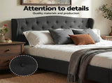 Artiss Queen Bed Frame Wingback Headboard Charcoal Grey Linen Upholstered Platform Bed Base BFRAME-G-PIER-Q-CA-ABC
