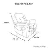 Carlton 1R Finest Fabric Recliner Sturdy Construction Metal Mechanism V43-REC-CARL1RGR