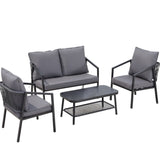 Gardeon 4 Seater Outdoor Sofa Set 4PCS Table Chair Setting Patio Furniture ODF-SOFA-4PCS-MEL-ROPE-BK